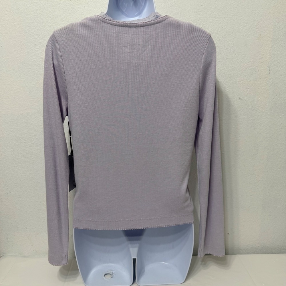 Joie Sleep Womens Lavender Ribbed Pajama Set Cardigan Camisole Lace Trim Small - Picture 7 of 9